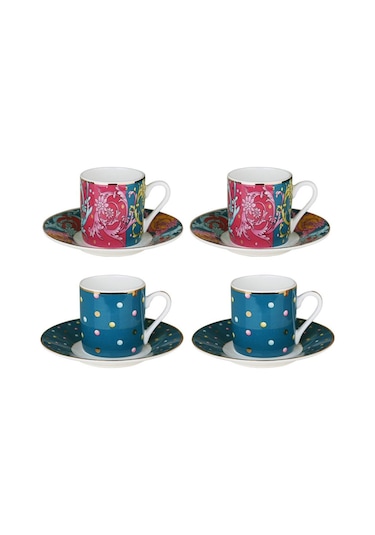 Lucky Art Estelle Bone 4'lü Kahve Fincanı Seti Çok Renkli