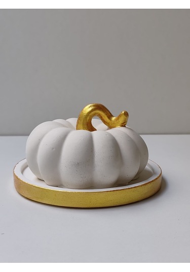 Dekoratif Balkabağı Yuvarlak Sunumluk İle İkili Set, El Yapımı, Ev Dekoru, Obje