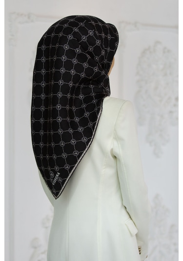 Twill İpek Eşarp Siyah / Krem