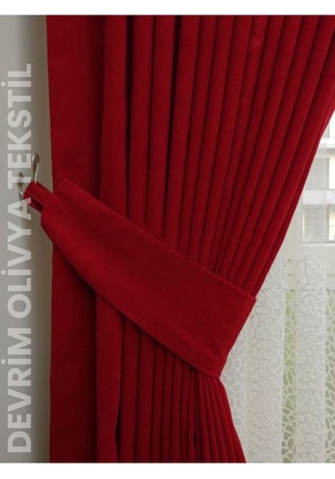 Shy Tekstil Lüks 1. Sınıf Düz Dikim Kırmızı Ada Fon Perde En X Yükseklik Ölçü Seçenekleri Kırmızı