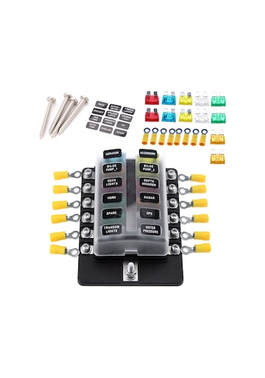 Ximistore9 12 Yollu Led Göstergeli Sigorta Kutusu + 10 Adet Sigorta + 10 Sarı Terminal 30