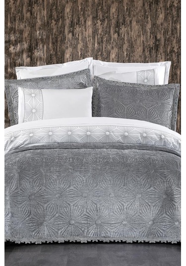 Blenda Lüx Nakışlı Çeyiz Paketi 9 Parça Gri Gri