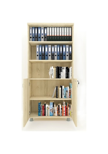 Modüler Dünyası Kapaklı Kitaplık Dosya Dolabı Meşe - 80X38X188 Meşe