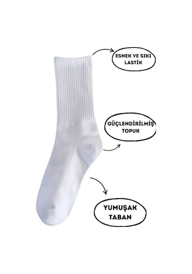 6'lı Beyaz Tenis Düz Çorap Beyaz