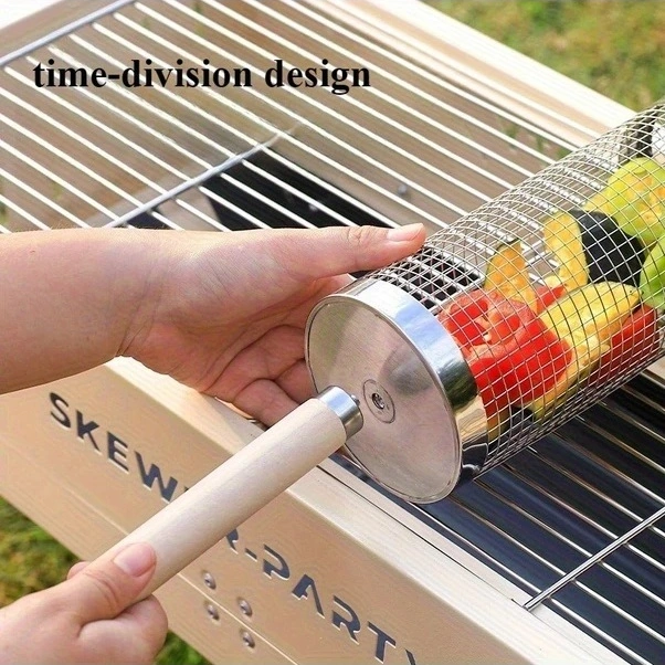 Trendooze 304 Paslanmaz Çelik Döner Izgara Sepeti, 360 Ayarlanabilir Yükseklik