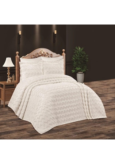 Royam Prestij Çift Kişilik Yatak Örtüsü Pike Takımı 6 Parça Ekru