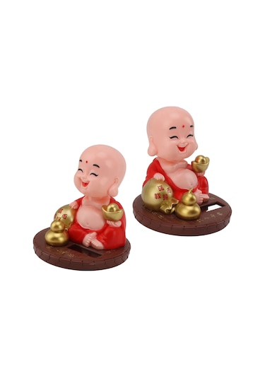 Kosona Güneş Enerjili Sallanan Manastırcı Figürü - Işık Tespitli, Şans Ve Zenginlik Getiren Masaüstü Dekorasyon Kırmızı