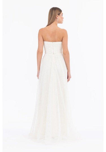 Kadın Dar Form Kolsuz Tam Boy Abiye Elbise - Ekru Ekru