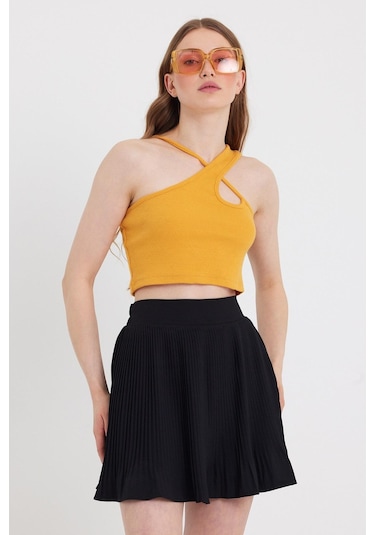 Quhox Kadın Askılı Crop Kaşkorse Sarı