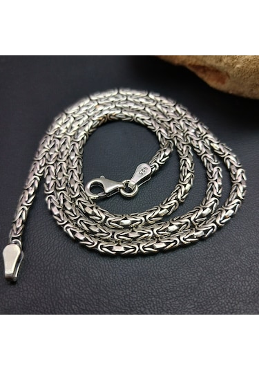 925 Ayar Gümüş Yassı Balık Sırtı Kral Zincir Kolye 4 Mm