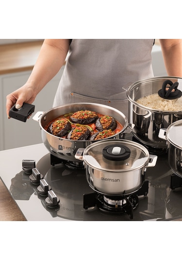 Emsan Steel Click 7 Parça Tencere Seti Açık Gri Gümüş