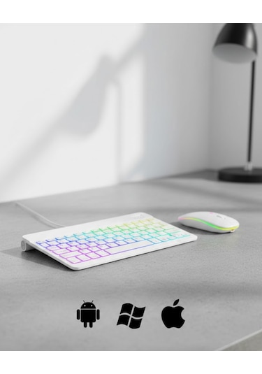Türkçe Q Aydınlatmalı Klavye Mouse Seti Kablosuz Bluetooth Destek