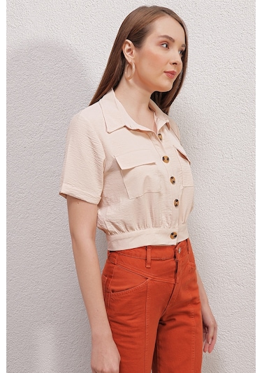 Bigdart 0663 Crop Ceket - Krem 001