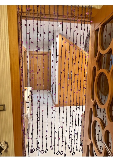 20 Adet El Örgüsü Mor Lale Pullu Kapı Perde Pencere İp Perde Boy 2 Metre Renkli