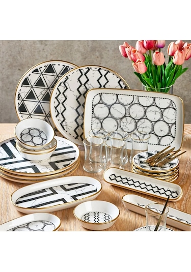 Fecra Feza 35 Parça Gold Fileli Kahvaltı Seti Beyaz