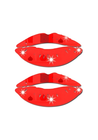 Gajeena 3b Dudak Aynalı Duvar Sticker - Dekoratif Kırmızı Set 2'li Kırmızı