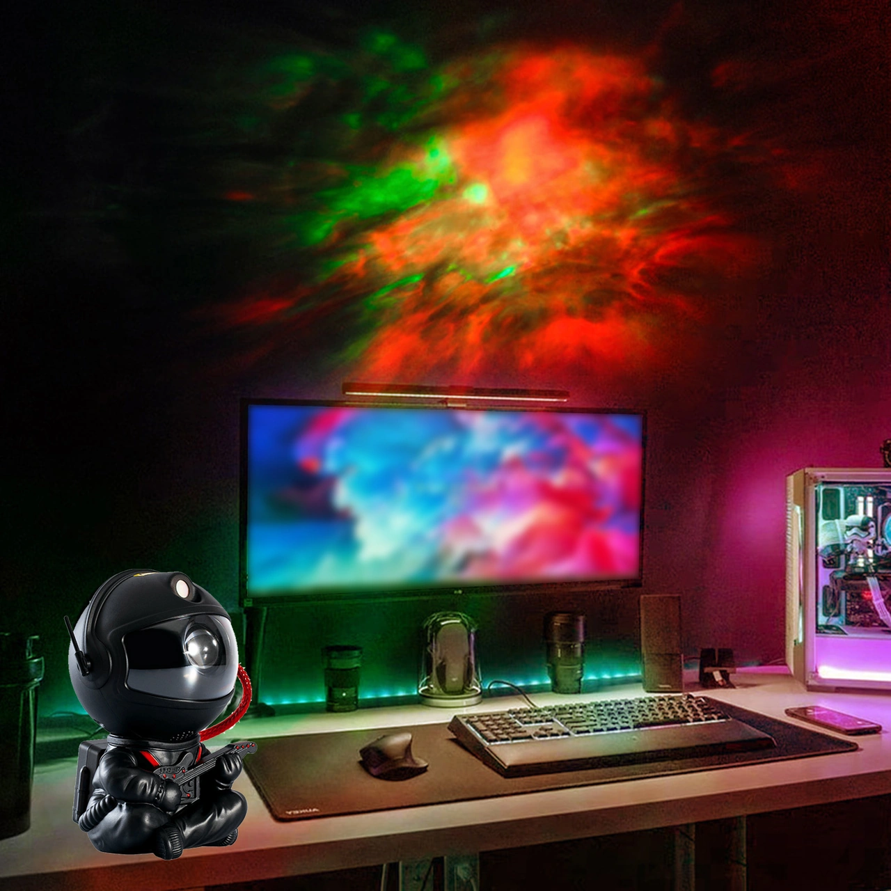 Yaleker Usb İle Çalışan 5w Led Astronot Yıldız Işığı - Renkli Ev Projeksiyonu, Abs Malzeme, Siyah Gitar Deseni Diğer
