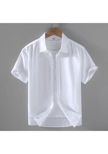 Zeeshant Pamuk Keten Erkek Kısa Kollu Gömlek Yaz Streetwear M-3xlgrierkek Gri