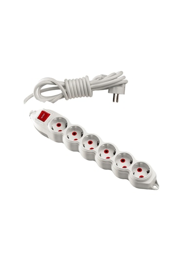 Mono Orion 6'lı Anahtarlı Topraklı Grup Priz 3 Metre (3x1) Beyaz