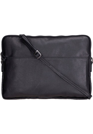 Bloomsleeve Leeds 16" Obsidian Black Hakiki Deri Laptop & Tablet Kılıfı Siyah