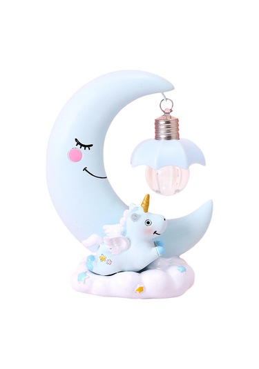 Homyl Unicorn Ay Gece Lambası Karikatür Led Yatak Odası Ev Mavi Çok Renkli
