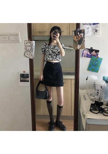 Koyu Mavi Yaz Retro Basit Yüksek Bel Kot Etek Kadın Evaze Elbise Moda Yarım Uzunlukta Rahat Kısa Kot Pantolon Etek Koyu Mavi