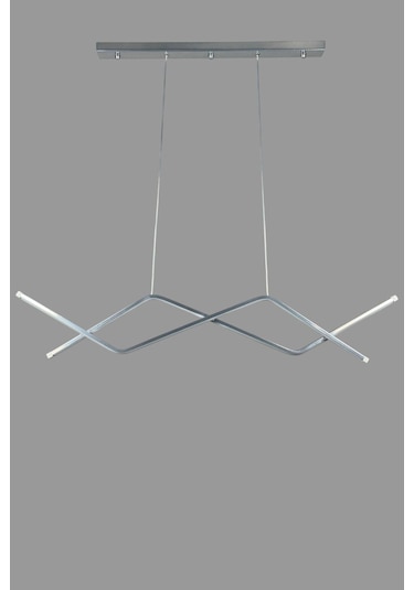 Utku Modern Tasarım Krom Renk Yemek Masası Üstü - Mutfak - Salon Beyaz Led 2 Li Avize Krom