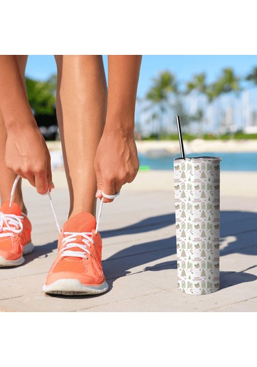 20oz Noel Desenli Paslanmaz Çelik Termos, Kapak Ve Pipetli, Çift Katlı Noel Ağacı Metni