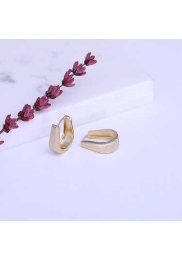 Nox Jewelry 925 Ayar Altın Kaplama Haggie Hafif Modern U Küpe - E00267 Gold