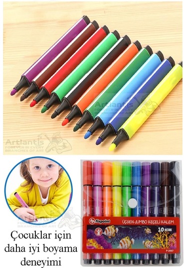 Jumbo Üçgen Keçeli Kalem 10 Renk Plastik Kutu Fixpoint 10 Lu Jumbo Keçeli Kalem Canlı Renkler Plastik Kutu