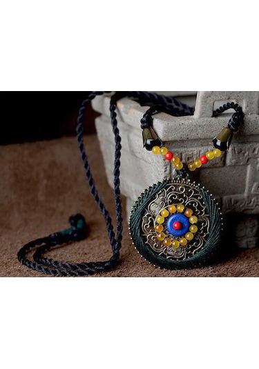 3M Doğal Taşlı Handmade Bohemian Etnik Kadın Kolye Yeşil