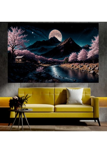 Nehir Ve Dolunay Manzaralı Sanatsal Dekoratif Duvar Tablosu
