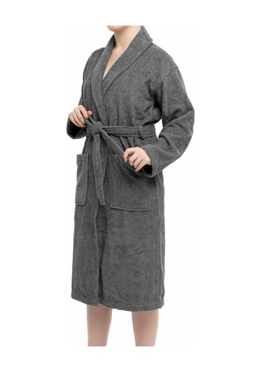 Soley Minerva Extra Yumuşak %100 Pamuk Kadın / Erkek Unisex Bornoz Antrasit