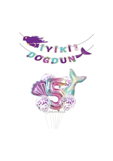 Deniz Kızı Folyo Set Konsept Doğum Günü Balon Zincir 5. Set