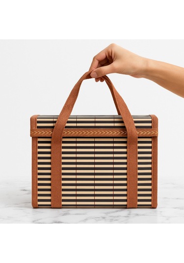 Bambu Desenli Kapaklı Saklama Kutusu Seti 30x20x19 Cm Karışık Renk