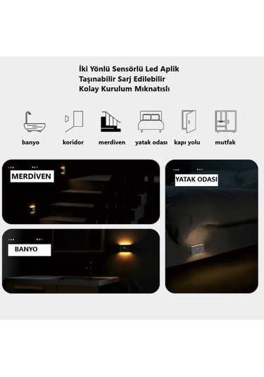 Ganzhoushop Sensörlü Şarjlı Led Kablosuz Harekete Duyarlı Dekoratif Ceviz Aplik Lamba Fs - Akıllı Aydınlatma Çözümü Ceviz