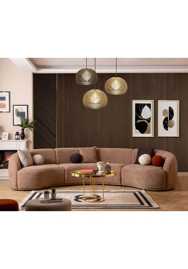 Elips Köşe Koltuk Takımı Kahve Kahverengi