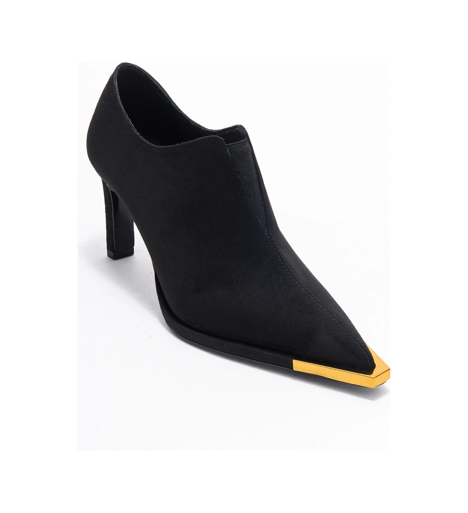 Nıva Siyah Süet Altın Detaylı Lastikli Kadın Bilekte Topuklu Ayakkabı SIYAH SUET