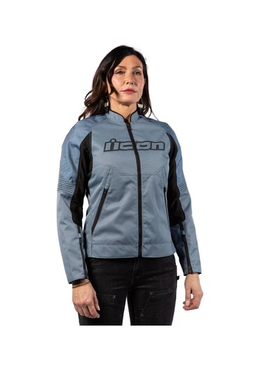 Icon Womens Overlord 3 Korumalı Kadın Motosiklet Montu Siyah Mavi