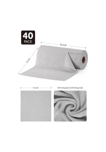 Çok Amaçlı Rulo Mikrofiber Temizlik Bezi 30x30 40 Yapraklı Gri Gri