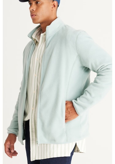AC&Co / Altınyıldız Classics Standart Fit Fermuarlı Bato Yaka Polar Erkek Ceket Açık Yeşil