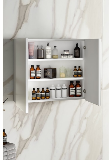 Çiğdem 80 Cm Beyaz Mdf Aynalı Asma Banyo Üst Dolabı Beyaz
