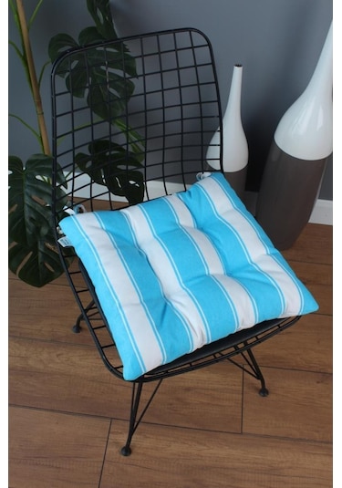 Altınpamuk Altınpamuk Beta Pofidik Turkuaz Beyaz Sandalye Minderi Bağcıklı 4