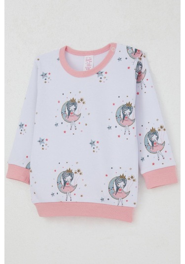 Breeze Kız Bebek Eşofman Takım Omuzdan Patlı Hayalci Kız Desenli 4 Ay-1 Yaş, Beyaz Beyaz