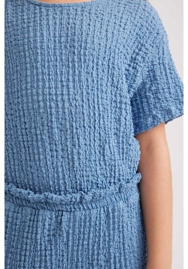 DeFacto Kız Çocuk Kısa Kollu Uzun Tulum B4637A824SMBE455 Mavi