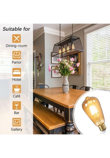 E27 Vintage Ampul, Dekoratif Led Edison Ampul, Sıcak Beyaz Kehribar Cam 2700k, Kısılamaz, Kafe İçin E27 Led Ampul Diğer