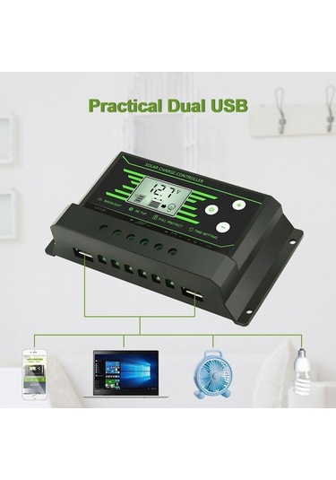 Electric 12v/24v Güneş Şarj Kontrolcüsü, 20a Çift Usb, Akıllı Sokak Lambası, Pwm Düzenleyici