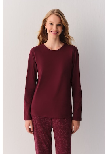 Suwen Pamuklu Comfort Pijama Takımı Sh26405660020 Bordo