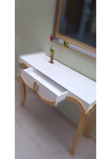 Dresuar CNC Kabartma Model Hayal Ayna Gold beyaz Uyumu Ahşap MDF Kayın Ayak El yapımı beyaz