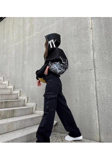 Nnstartshopping Bape Spider Baskılı Oversize Hırka - Siyah Siyah